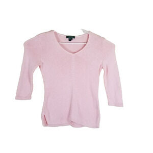 Women's Lauren Ralph Lauren Sweater Medium Pink Vintage 100% Cotton V-Neck